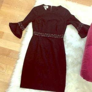 Black bell sleeve with lace trim dress
